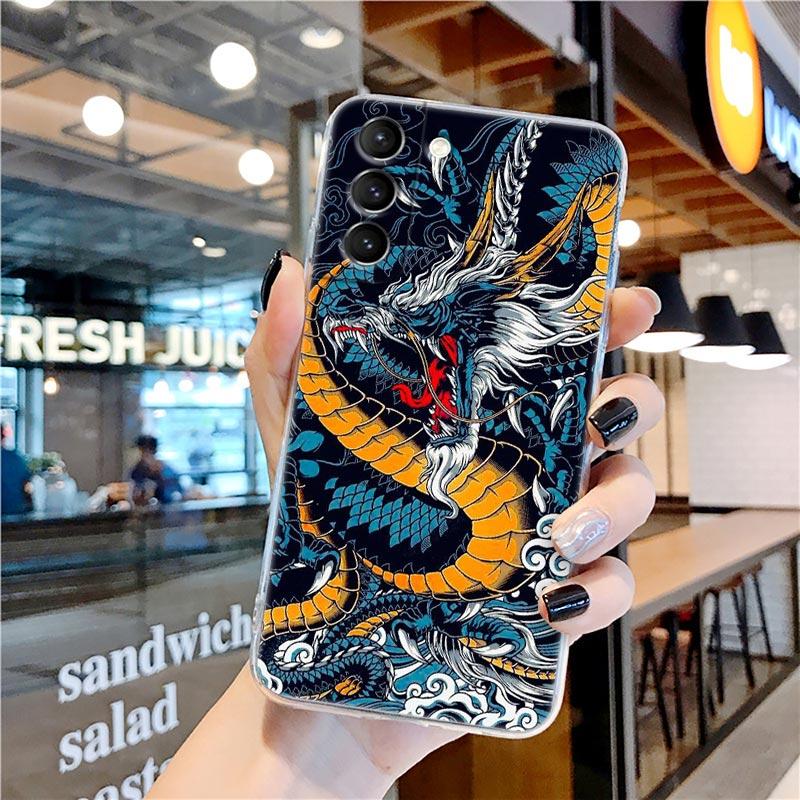Zeichnung Drache Tiger Vögel Anime Klare Hülle für Samsung Galaxy S21 S20 FE S22 Ultra S10e S10 S9 Plus 5G Weiche Handyhülle Coque