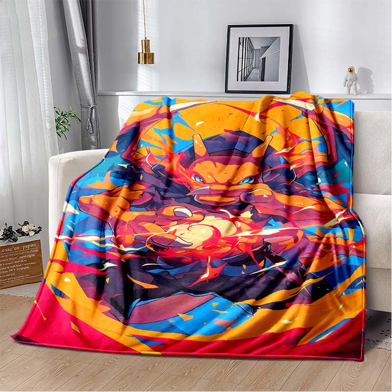 3D-Printed Cute Cartoon Charizard Blanket — Fluffy, Soft, and Warm Throw for Bedroom Decor and Home Comfort