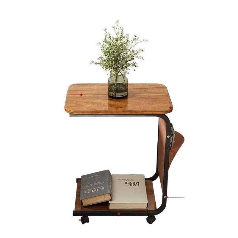 Mobile Double-Layer Wooden Side Table