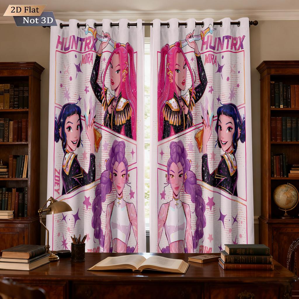 2pcK-Pop Demon Hunters printed blackout perforated curtains with multiple sizes living room and bedroom insulation decoration