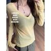 Neck bright yellow slim-fitting and thin bottoming shirt women's spring thin slightly transparent basic long-sleeved shirt top