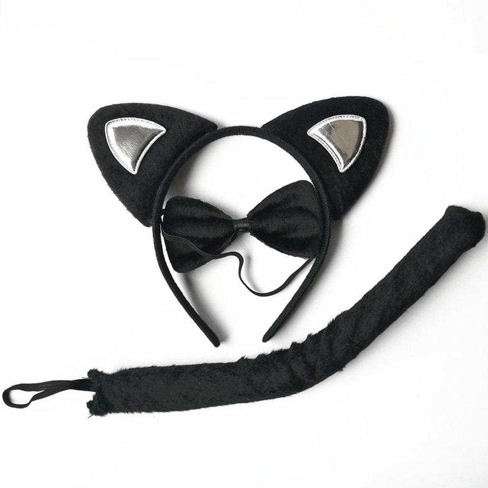 3Pcs Adorable Cat Ear Cosplay Props Set One Size Fits Most Stretchy Headband for Kids Party Favors Performance Costumes