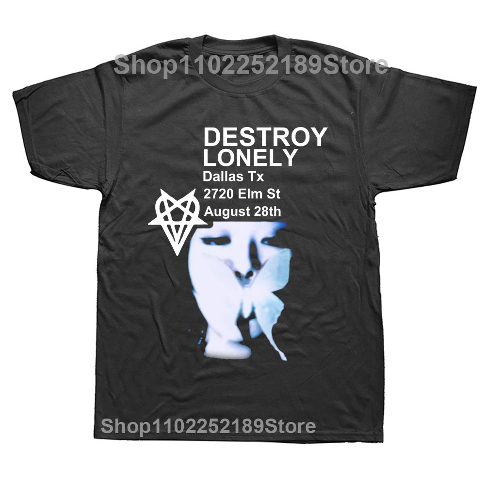 Vintage potisk tričko s krátkým rukávem Destroy Lonely Streetwear Hip Hop Goth Korejská móda Kpop Krátký rukáv Pánské oblečení