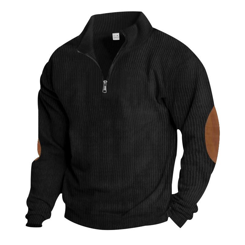 Autumn and winter new men's half chain corduroy casual stand up collar long sleeved sweatshirt