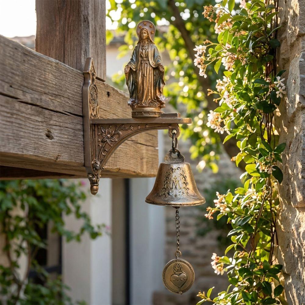 Religious Our Lady of Grace Wall Bell Antique Metal Bell Medal Doorbell Wall Mount Christian Figurine Hanging Bell Porch