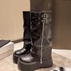 Black Thick-soled Heightening Medium-length Boots for Women's Spring and Autumn 2025 New Fashionable Versatile Muffin Stacking Boots Medium Tube