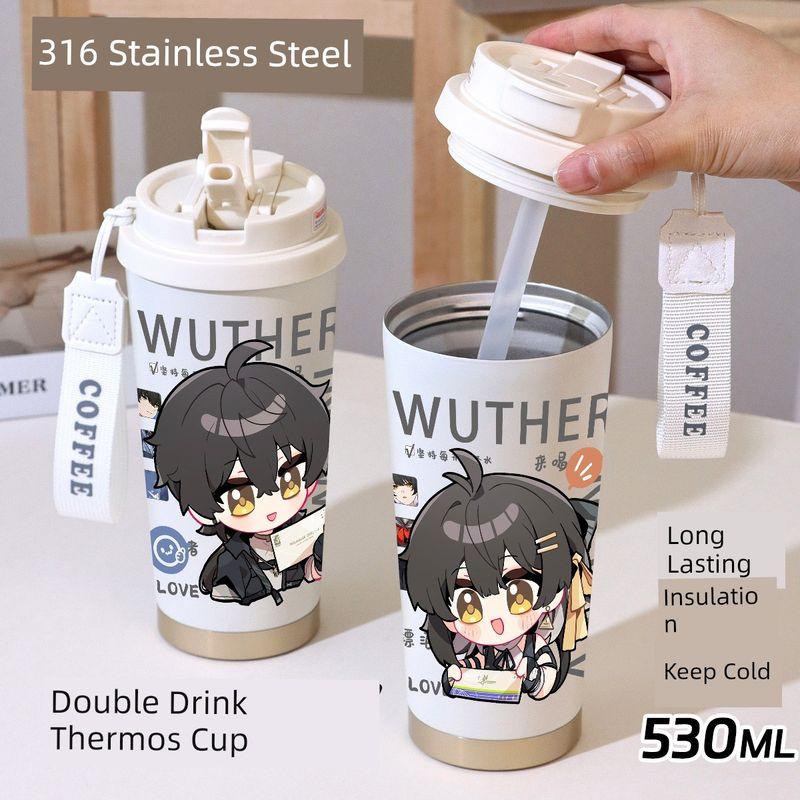 Wuthering Waves Merchandise Large-Capacity Thermos Cup Wanderer Luscher Amis Office Coffee Cup Straw Water Cup