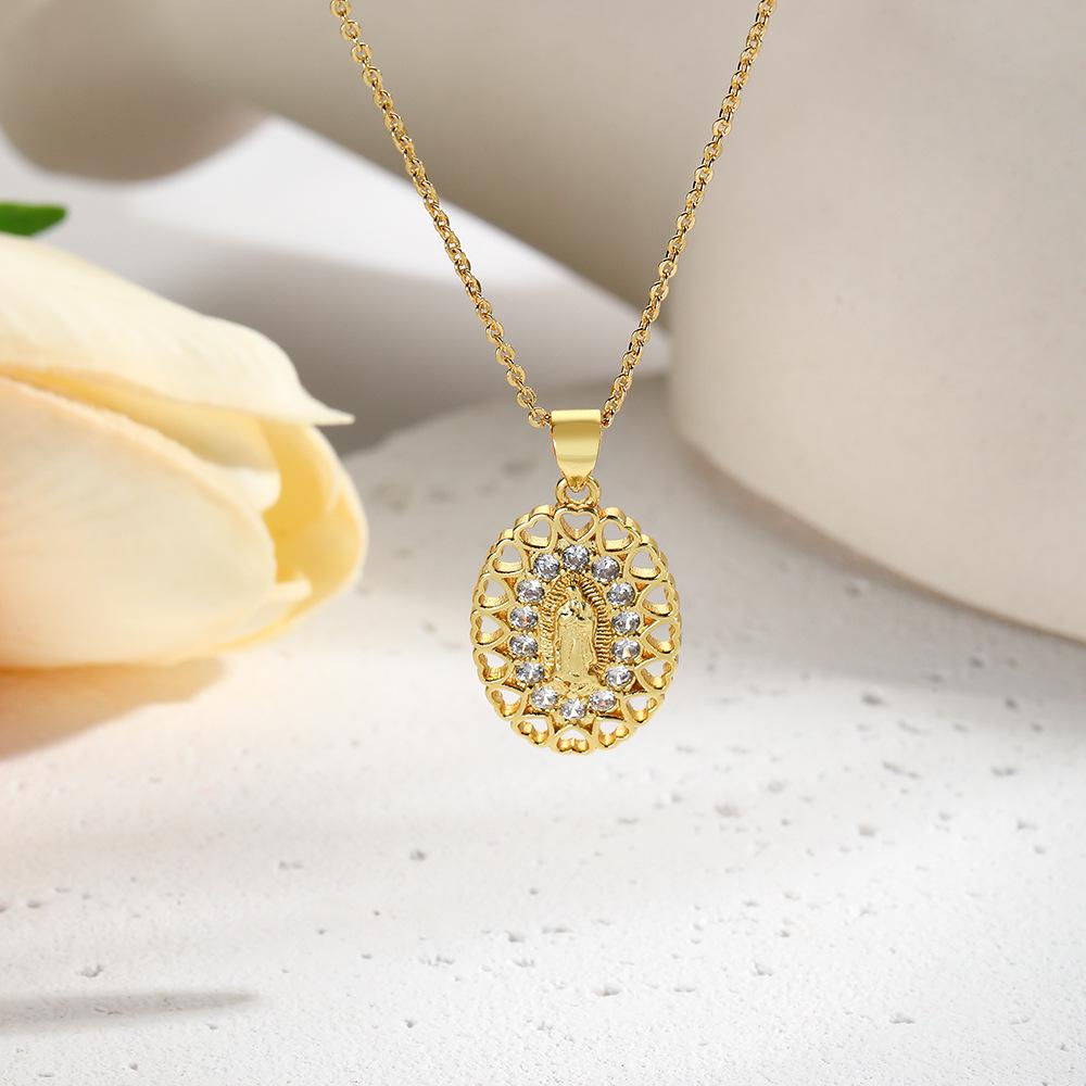 Pendentif Madonna incrusté de Zircon, collier en forme de O, pendentif déesse à breloque féminine