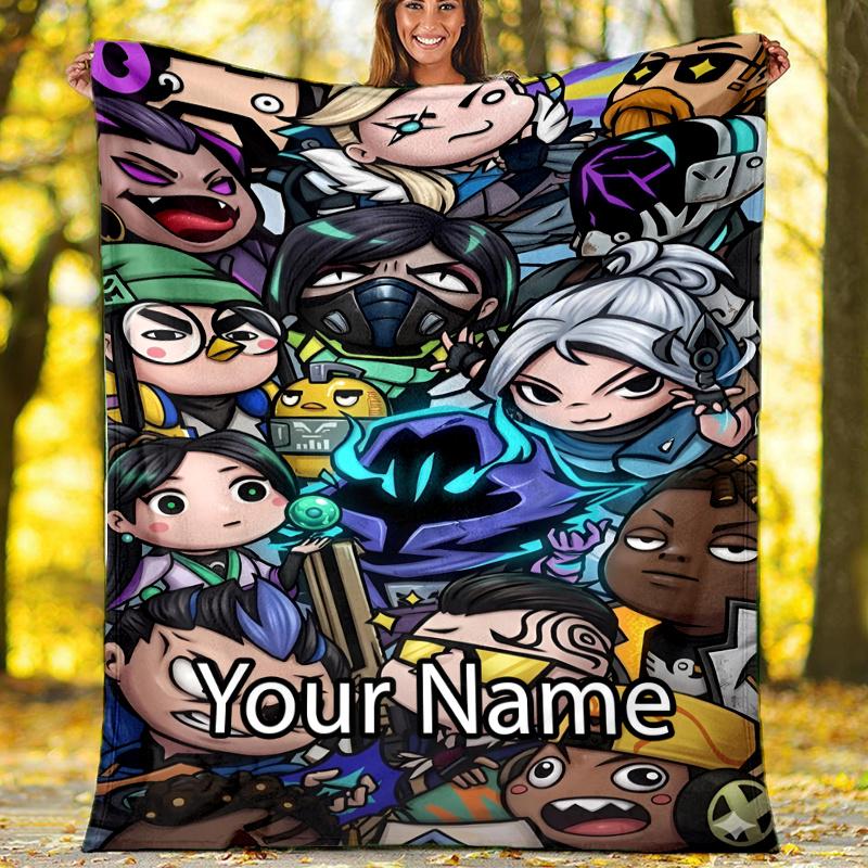 Custom Name Valorant Theme Printed Blanket - Perfect for Couch, Bed, Travel & Outdoor Use | Machine Washable, Cozy & Durable.