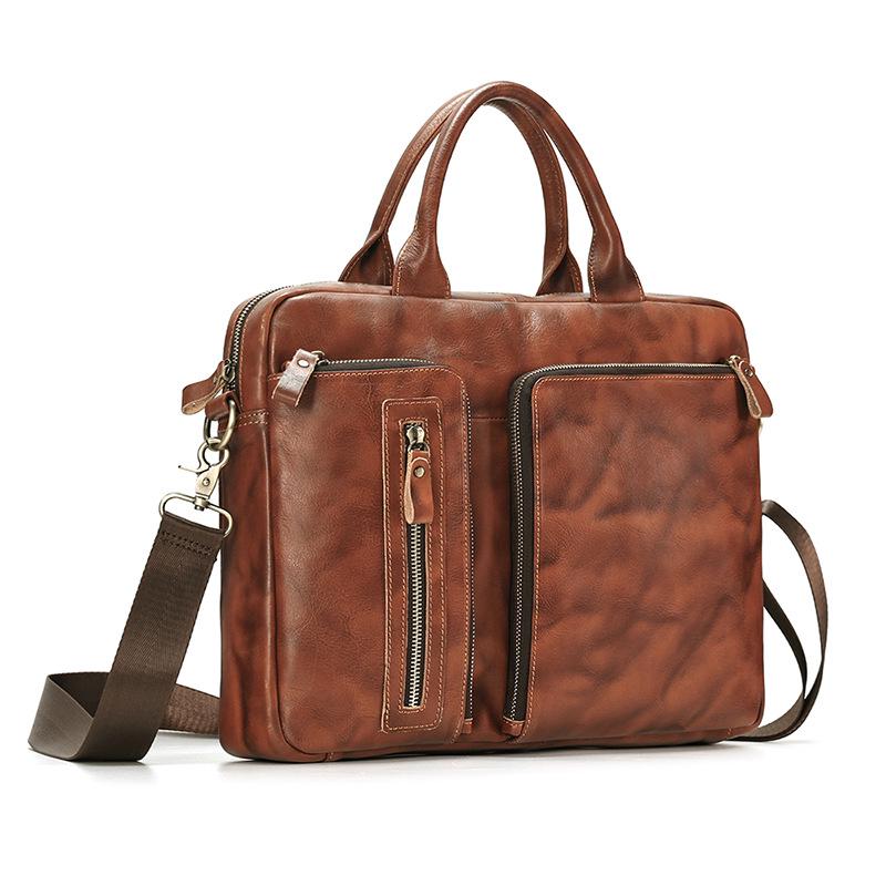 Men's 15.6" Genuine Leather Briefcase - Business Computer Shoulder Bag