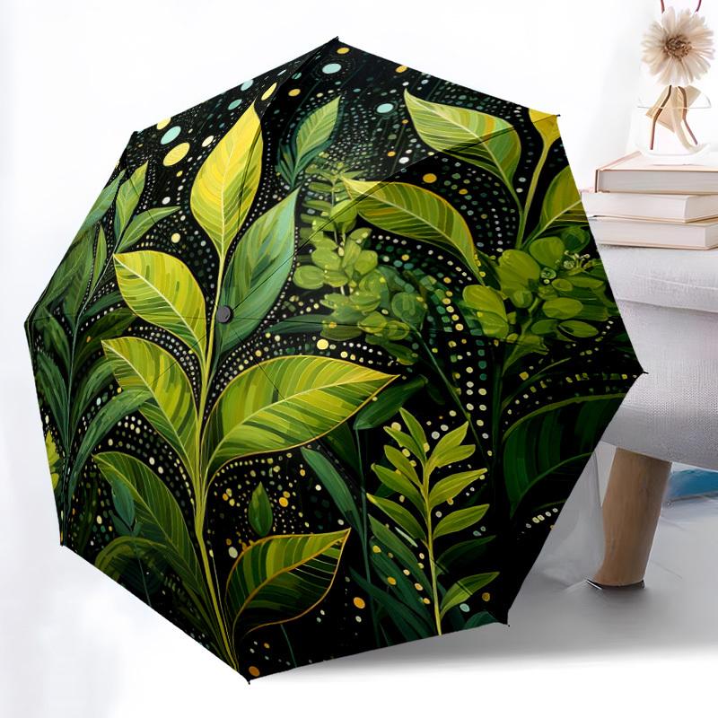 1pc Nature Plants Automatic Open/close Umbrella, 8-Rib Sturdy Structure, Auto Folding/Opening, Portable Travel Umbrella for Women,060