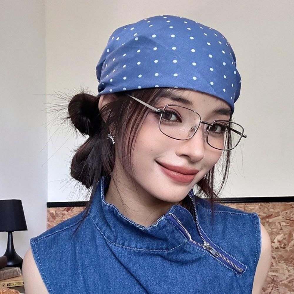 

Retro Polka Dot Hair Scarf Square Thin Hair Band Waist Butt Curtain Imitation Silk Cozy Headscarf синий