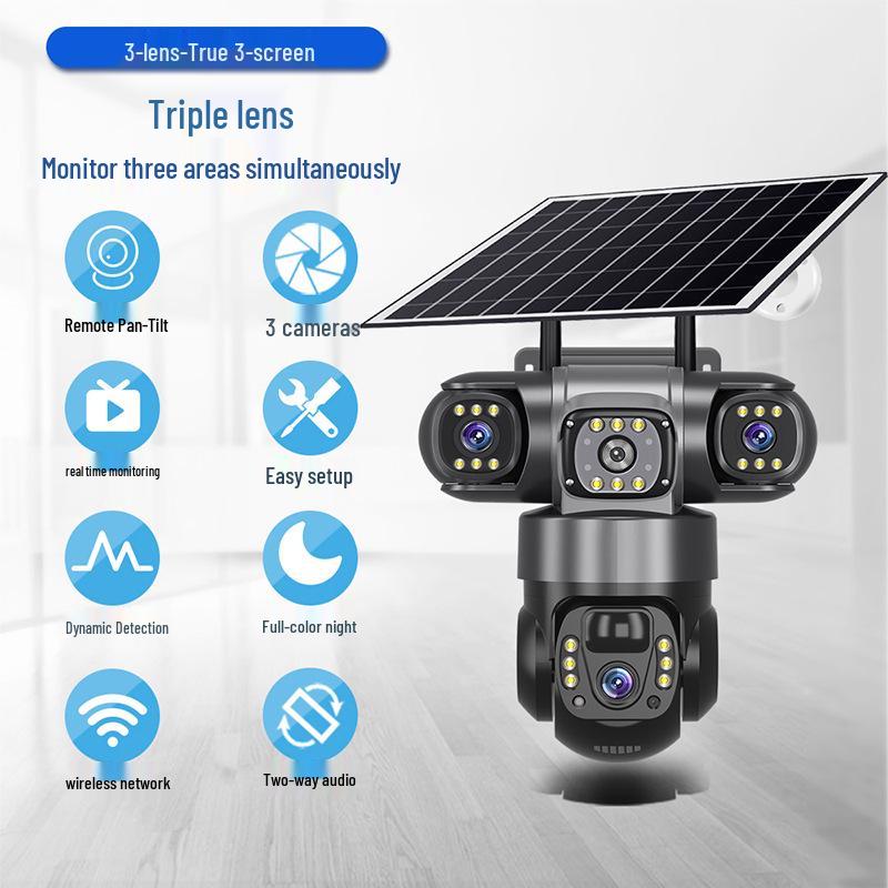 Solar-Powered 4G Outdoor Monitor: True Three-Lens, Three-Screen Camera