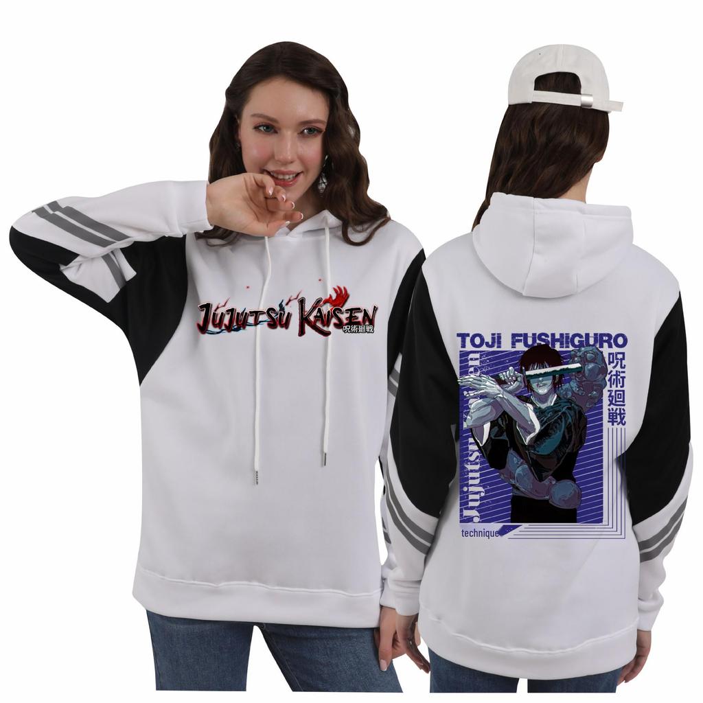 Jujutsu Kaisen Unisex Autumn-Winter Color Block Fleece Hoodie