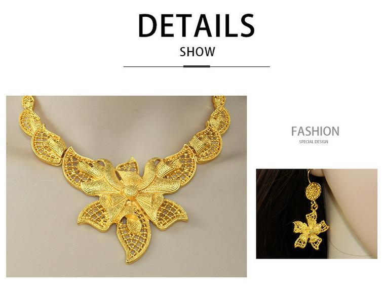 24K Dubai Gold Bridal Jewelry Set: Necklace, Bracelet, Earrings, Ring for African Women