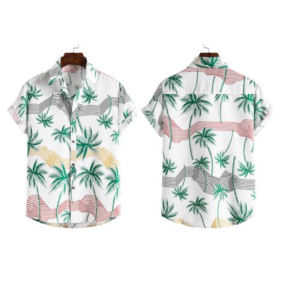 Cămașă hawaiană cu guler răsturnat cu mânecă scurtă, cu nasturi, cu imprimeu de nucă de cocos, pentru călătorii