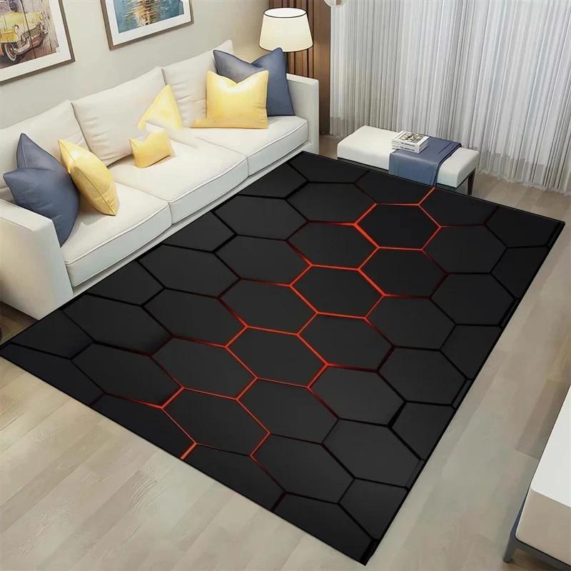 3D Geometric Carpet Neon Lights Rugs Hexagons Carpets for Home Play Gaming Room Decor Livingroom Bedroom Teens E-Sport Rug Mat