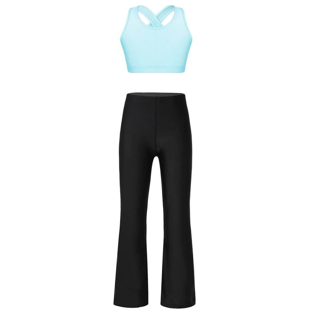 Copii Fete Fără mâneci Gâtul U Bretele de umăr Crop în spate Crop Top cu pantaloni pentru sporturi de sport