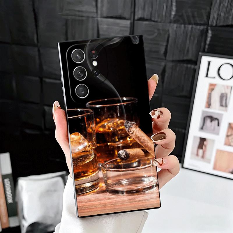 Cigar Whiskey Ice Drink Soft Phone Case for Samsung Galaxy S26 S25 Edge S24 Ultra S23 Plus S22 S21 FE S20 Black Cover Back Shell