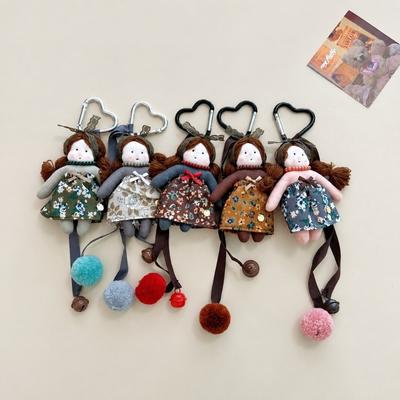 Floral Pattern Dress Doll Keychain Soft Long Hair Keychain Cute Bag Pendant  Bag Decoration