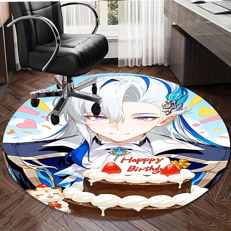 1pc Genshin Impact Neuvillette1 Design Printed Area Round Carpet for Bedroom Living Room Home Decor Rugs Mat Non Slip Mat Rug for Bedside