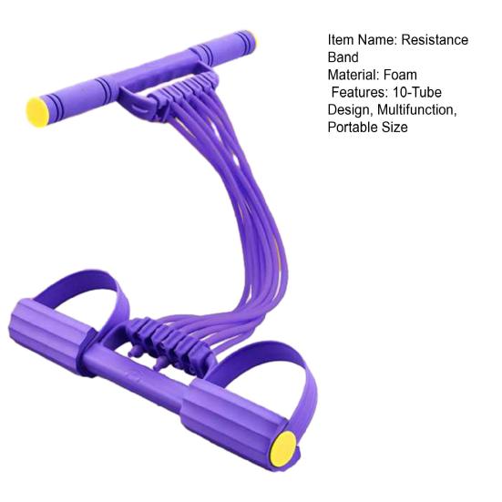 Pedal Resistance Band with Handle, 10-Tube Pedal Ankle Puller Exerciser, Multifunction Tension Rope for Arm, Leg, Waist, Shoulder Training