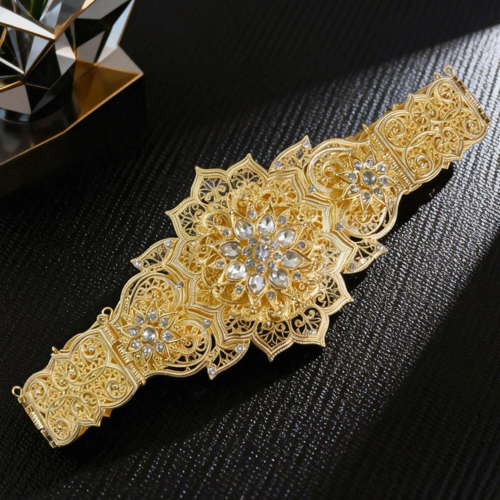 European-Middle Eastern Rhinestone Inlaid Metal Bridal Waist Belt