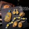 Vintage-Style Yellow Chalcedony Flower Charm Bracelet Earrings Set 18K Gold Plated Handmade Jewelry Women