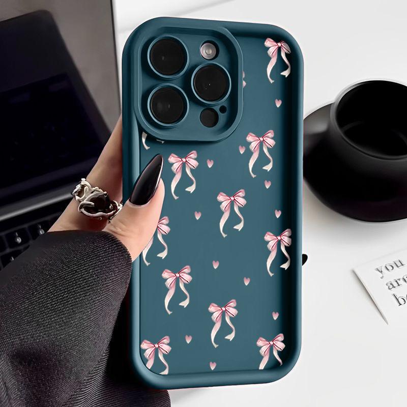 Shockproof Pink Bow Printed Case For iPhone 16 15 Pro Max 16e 14 Plus 13 12 11 Pro Max 7 8 XR X XS Soft Silicone TPU Phone Cover