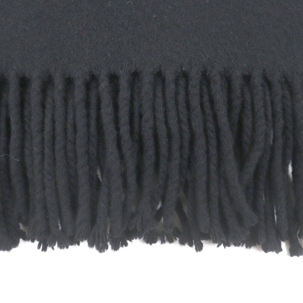 Great HERMES Scarf Logo Embroidery Embroidery Fringe black cashmere Used