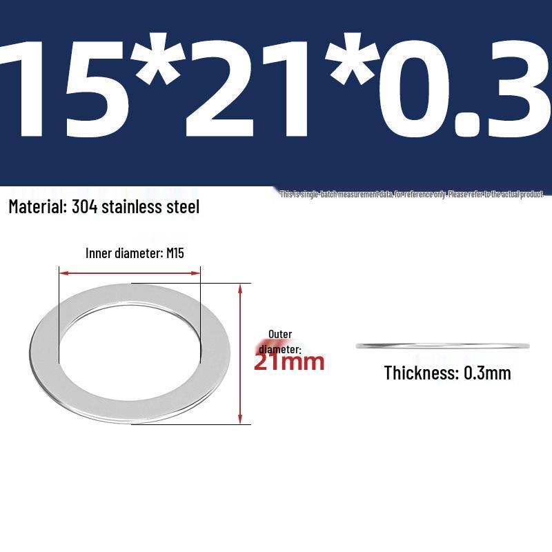 304 Stainless Steel Ultra-Thin Flat Washers - Available in Thickness: 0.1mm, 0.2mm, 0.3mm, 0.5mm