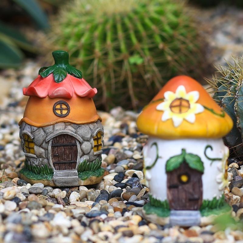 Resin House Miniatures Figurines Garden Decorations Outdoor Accessories Mini Crafts Small Home Garden Yards Decorations