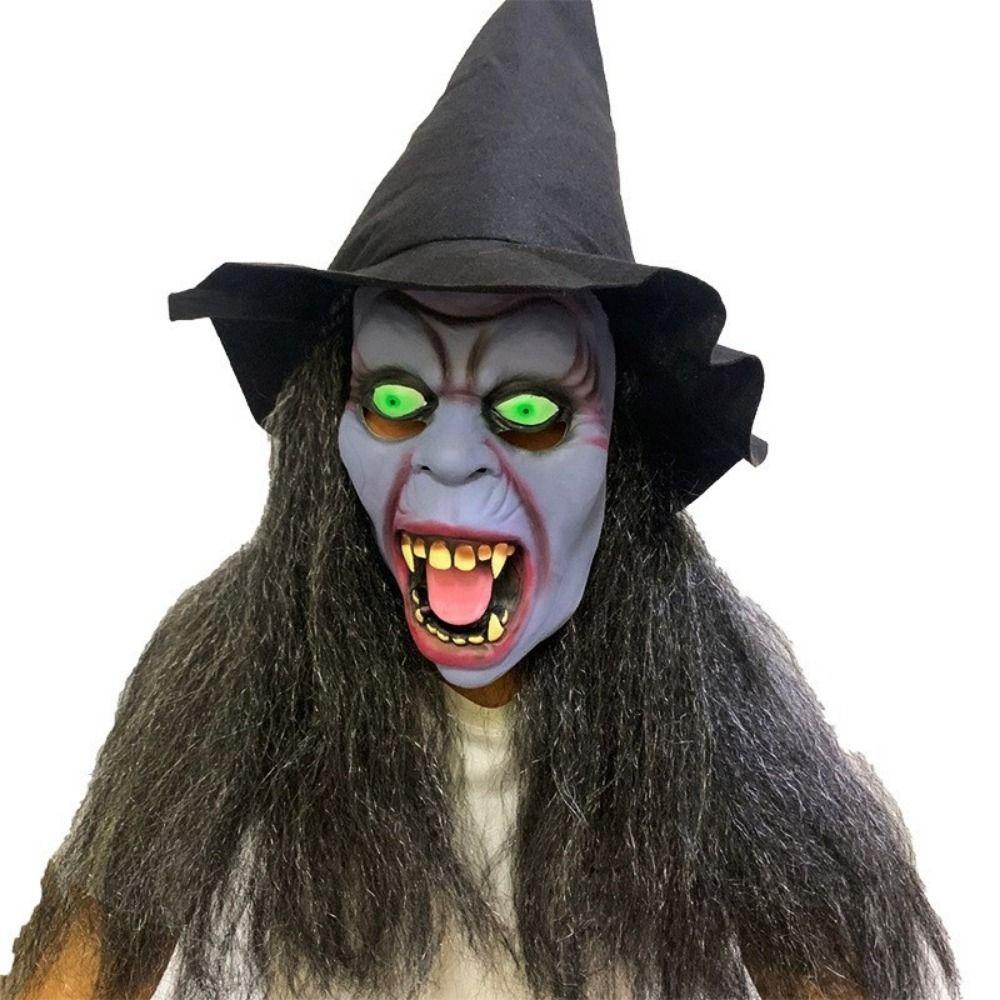 Kreativní Halloweenská čarodějnická maska Prodyšná maska na celou hlavu Halloweenská cosplay maska Strašidelný design Oblečte si čarodějnickou masku s kloboukem