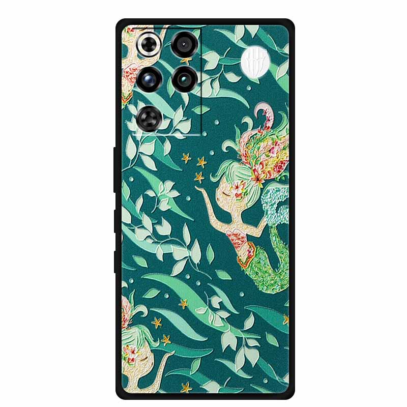 For ZTE Nubia RedMagic 11 Pro 5G Case 3D Emboss Flowers Relief Soft Black Silicone Back Cover For ZTE Nubia RedMagic 11Pro Funda
