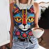 Summer Funny Face Cat 3D Print Tank Tops Women Fashion Streetwear Oversized O-Neck Oest Off Shoulder Sleeveless Woman Camisole