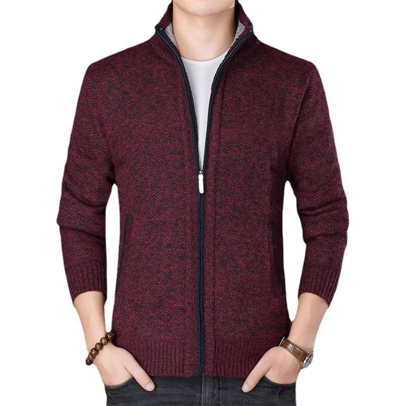 2024 Autumn Winter New Men's Jacket Slim Fit Stand Collar Zipper Jacket Men Solid Cotton Thick Warm Men Sweater