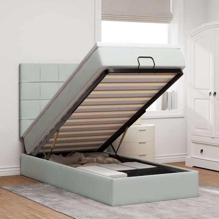 VidaXL Ottoman Bed Frame with Light Grey Mattress 80x200 Cm Velvet, Bed Frame, Upholstered Bed Frame, Bed Frame 3314282