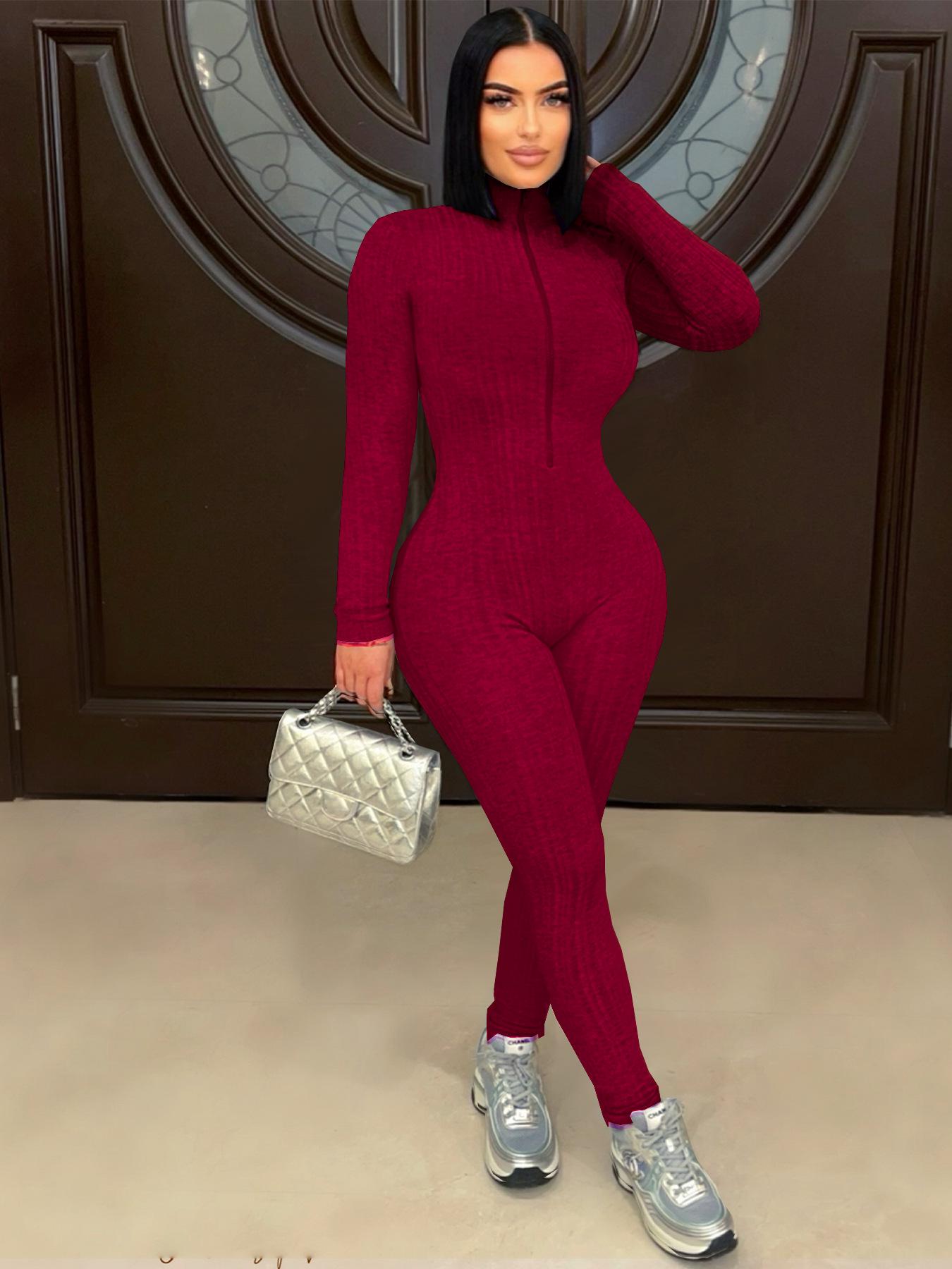 TW774 Осенне-зимний узкий ретро комбинезон со стоячим воротником L красный