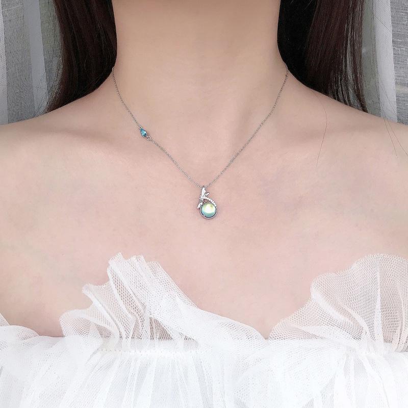 S925 Silver Dragonfly Pendant Necklace with Moonstone for Women