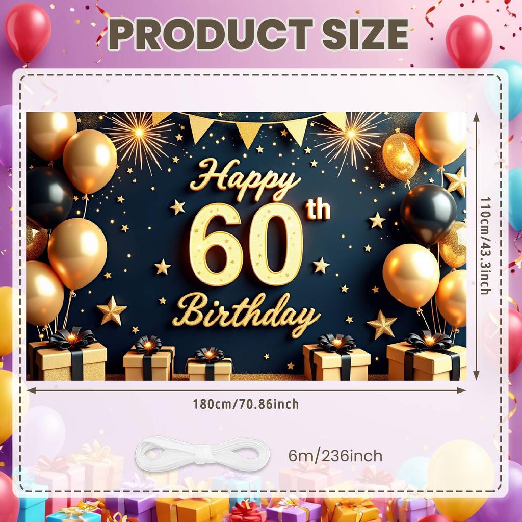 Happy 60th Birthday Banner Luxurious Design 60th Celebration Banner Birthday Party Banner Gift Box Accent For Friend Adult