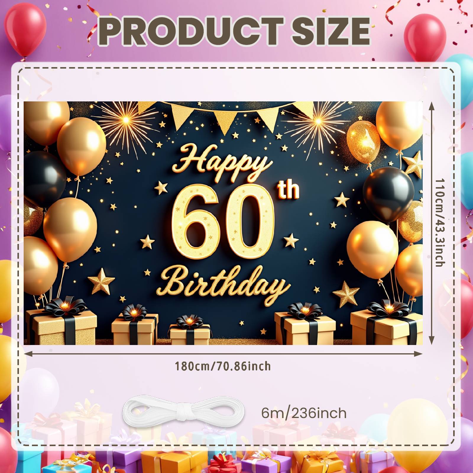 

Happy 60th Birthday Banner Luxurious Design 60th Celebration Banner Birthday Party Banner Gift Box Accent For Friend Adult