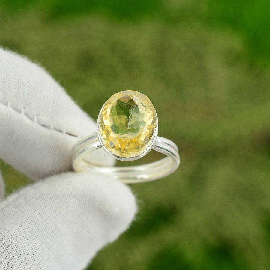 Ofertă Ziua Surorilor Inel Statement cu Citrin Natural Argint 925 Pietre Multiple Mărimea 8