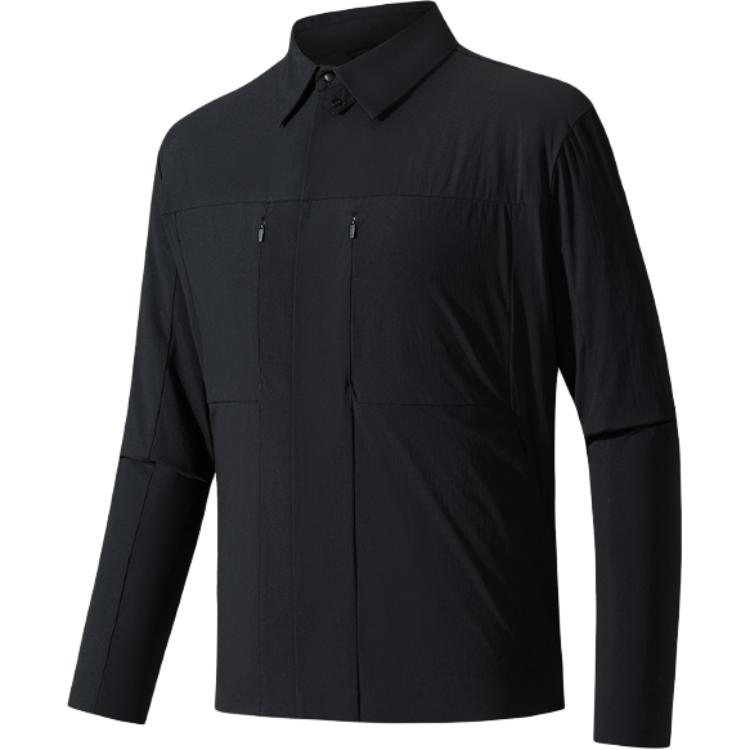 

Anta Comfortable Simple Solid Color Polo Long Sleeve Shirt Men shirts Basic-Black 152520611-3 M