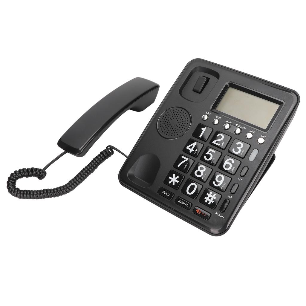 Corded Telephone Caller ID Full Hands Free Fixed Landline with Blue Screen for Home Office Black