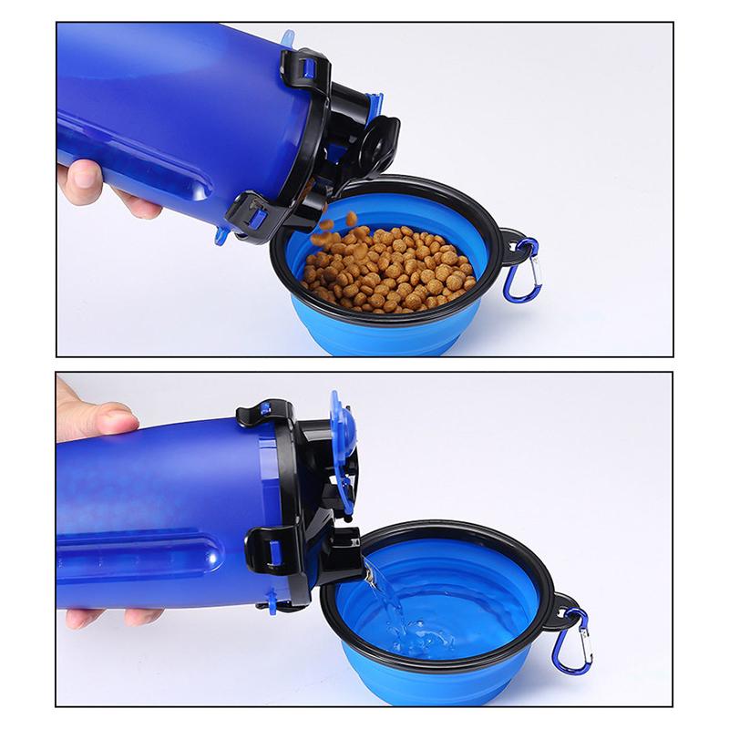2 In 1 Pet Water Bottle with Food Container Portable Leak Proof Dog Water Bottle Collapse Bowls Outdoor Water Bowls for Pet Cat