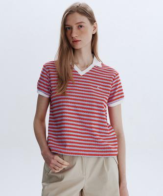CLOVE [26Sm Clove] Multi Stripe Terry Polo Shirt (Red)