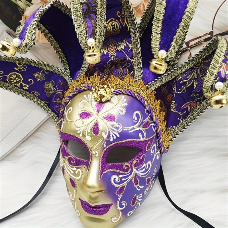 Masked Ball Mask With Bells Vintage Jester Mask Comedy Mask for Men Women Masked Ball Proms Halloween Cosplay Parties