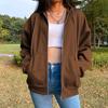 Women New Fall Fashion Casual Sport Loose Solid Color Hooded Sweatshirt Zipper Cardigan