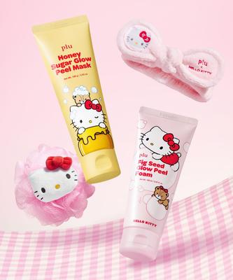 Sanrio Hello Kitty Honey Sugar Glow Peel Mask 100g / Shower Ball + Fig Seed Glow Peel Foam 150ml / Face Wash Headband