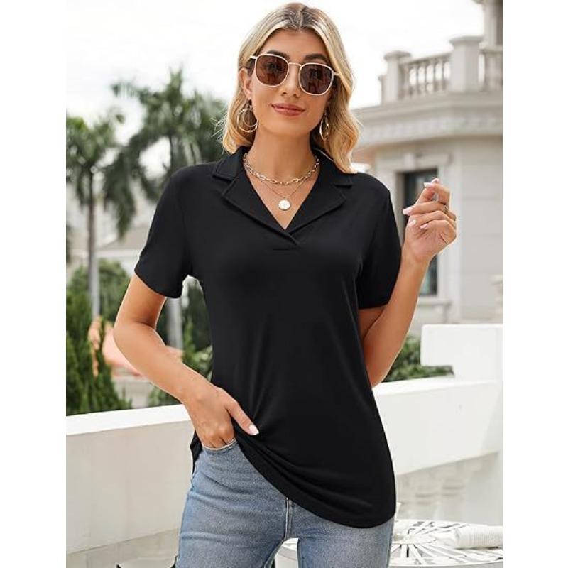 Damenmode Lässig Sommer Frühling Einfarbige Druck Kurzarm POLO-Kragen Blusen Hemden